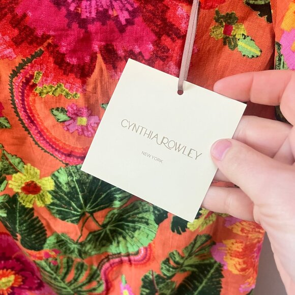 NEW Cynthia Rowley Womens Floral Print Orange Top S Linen/Rayon Blend - Picture 5 of 7